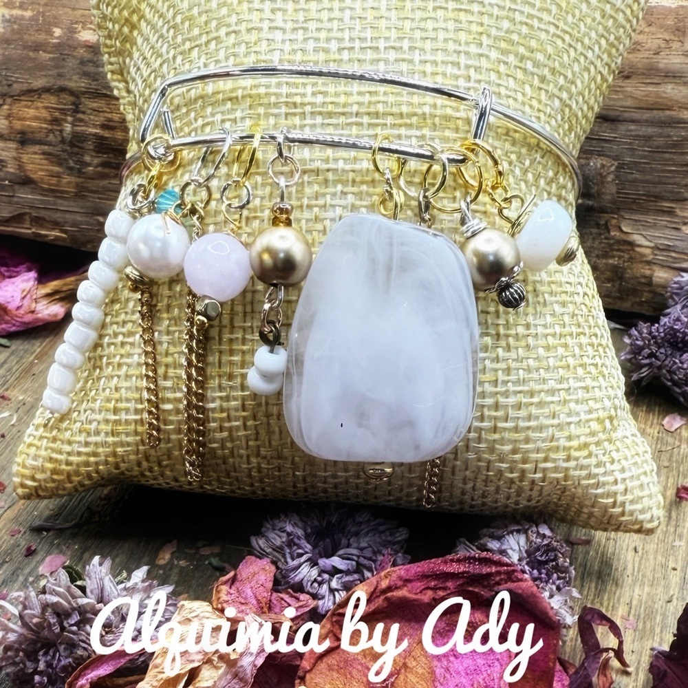 Alquimia Silver and Gold Charm Bracelet with White gemstones Accents